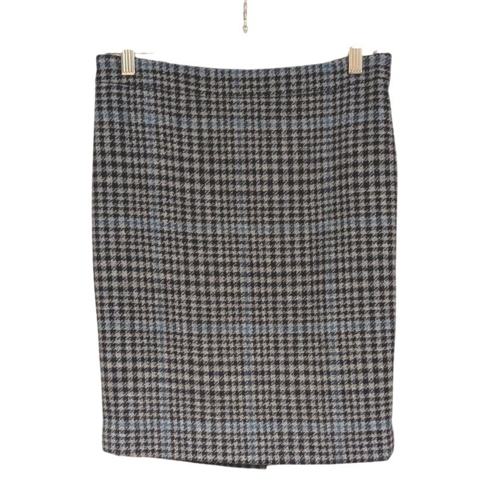 PURE‎ COLLECTION Moon Wool Houndstooth Pencil Skirt Blue Black Womens Office